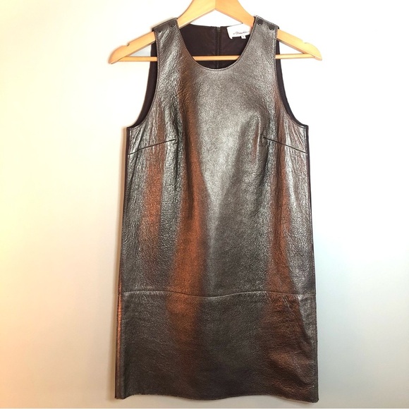 3.1 Phillip Lim Two-Tone Leather Shift Dress in Graphite. Size 2. - Picture 4 of 16